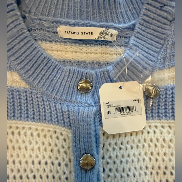 Altar’d State Blue & White Striped Knit Cardigan | Size Small | NWT - Picture 4 of 6